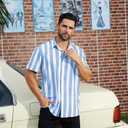 ABAFIP Men's Casual Striped Button Down Short Sleeve Shirt Summer Beach Hawaiian Button up Dress Shirts (Blue, XL)