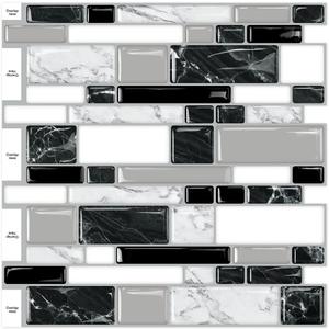 10-Sheet Peel and Stick Backsplash Tiles 12"x12" Self-Adhesive Tile Sticker for Kitchen Bathroom, White Black Marble