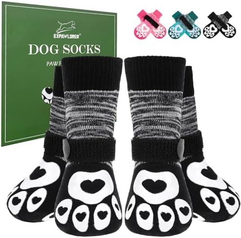EXPAWLORER Dog Socks to Prevent Licking Paws with Grippers for Hardwood Floors Anti Slip, Glow-in-the-Dark Dog Cold Winter Shoes Booties Boots & Paw Protectors for  Senior Dogs Small