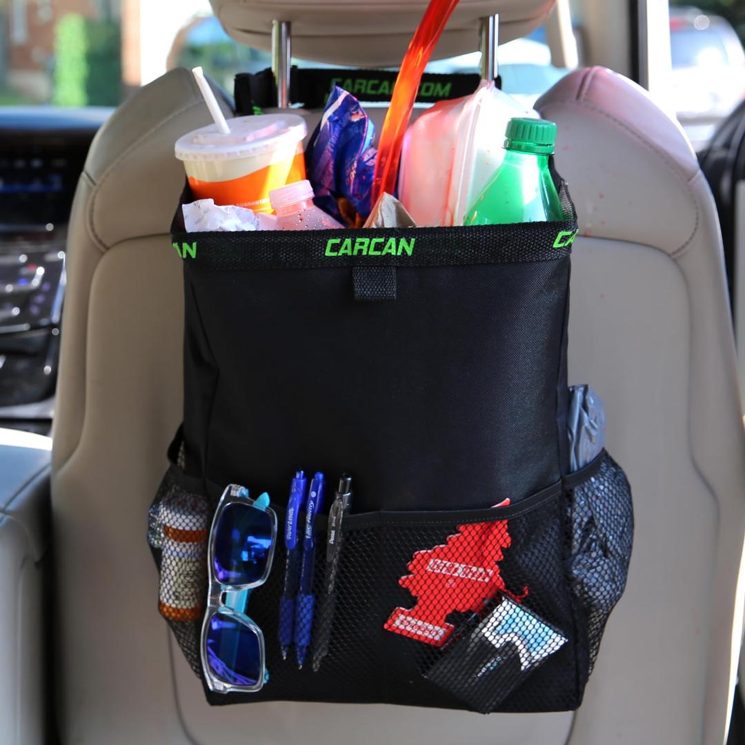CarCan The Original 3 in 1 Hanging Car Trash Can for Back Seat, Cooler & Storage Bag  Metal Framed, Washable & Reusable Car Trash Bin with 3 Pockets (Pack of 1)