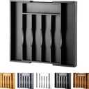 Expandable Bamboo Kitchen Drawer Organizer for Cutlery and Utensils, Adjustable Bamboo Wood Cutlery Tray in Drawer for Flatware and Silverware in Kitchen, (Black) (7 Slots Expandable)