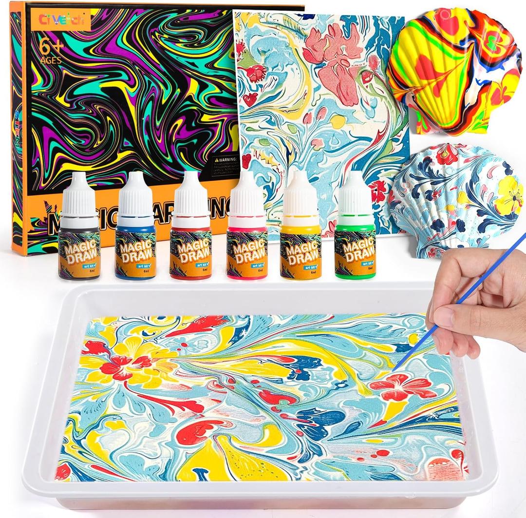 Water Marbling Paint for Kids, Arts and Crafts for Girls Boys, Marbling Paint Art Kit Art Supplies for Kids, Non-Toxic Creative Arts Crafts Kits Ideal Toys Gifts for Kids Toddlers Age 3-5 4-8 8-12, Small
