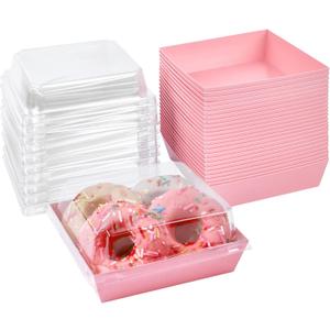 Ocmoiy Small Charcuterie Boxes with Clear Lids, To Go Paper Disposable Food Containers, 5 Inches Bakery Dessert Boxes for Sandwich, Cookie, Pastry, Cake Slice (Pink, 50ct)