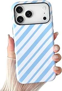 Skyseaco for iPhone 17 Pro Max Case Trendy Striped Phone Case for Women Girl Shockproof Slim TPU and Hard Back Protective Cover - Red and White