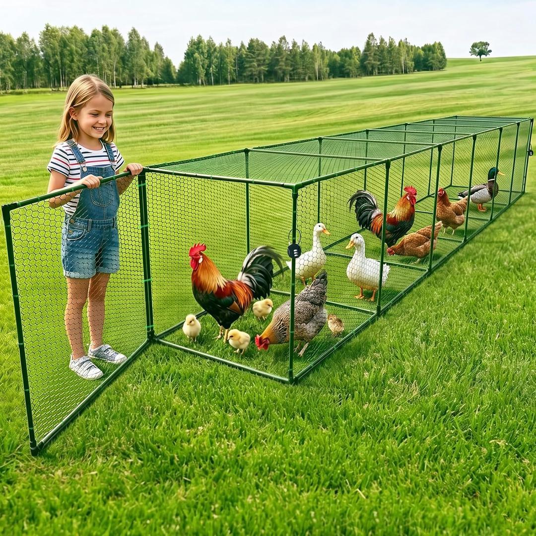 Heavy Duty Chicken Tunnel - 6-Section Portable Chicken Run with PVC Coated Wire Mesh & Steel Frame, Outdoor DIY Chicken Tunnel for Yard, Predator-Proof (1, 141 * 24 * 24 inches)