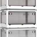 3-Pack Stackable Storage Bins, 50-Liter Collapsible Organizers with 3 Lids, Wheels, Foldable Collapsible Box for Outdoor Camping, White