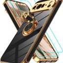 Gritup for Google Pixel 10 Pro XL Case: 2Pcs Screen Protector | 360 Rotation Ring Holder Magnetic Kickstand | Plating Gold Edge Soft TPU Protective Basic Cover Funda para Pixel 10 Pro XL Black