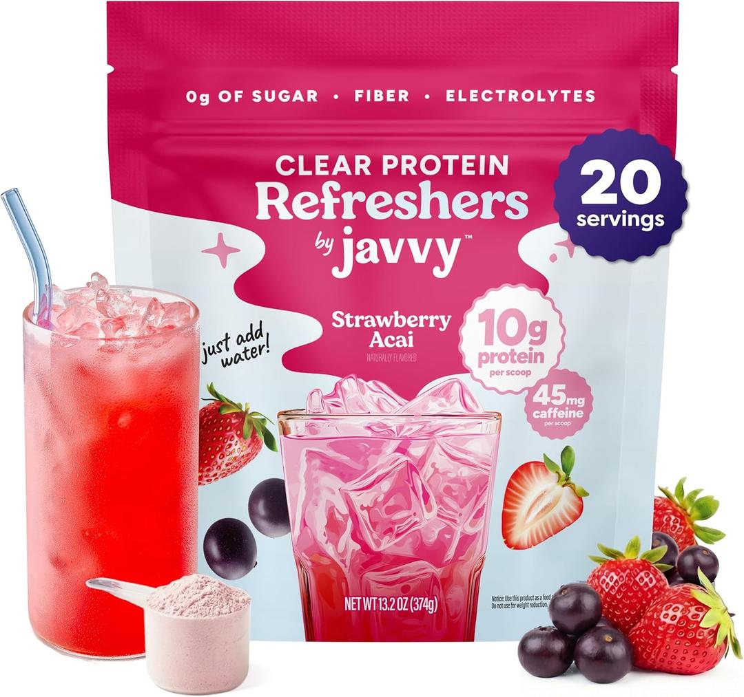 Javvy Clear Protein Powder with Clear Whey Protein, Strawberry Berry Acai, EXP: 05 29 2026