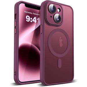 Compatible with iPhone 14 Plus Case with Built-in Camera Lens Protectors Translucent Magnetic 14 Plus Phone Case 6.7" [Compatible with Mag-Safe][Great Grip Feeling], Red