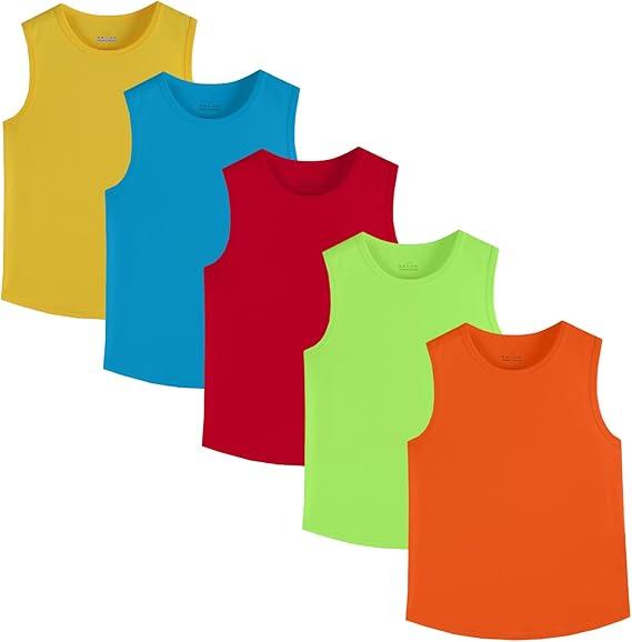 Phedrew 4 Pack Boys Youth Kids Mesh Athletic Quick Dry Tank Tops Moisture Wicking Active Sleeveless Shirts (Age 4-5)