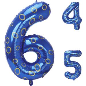 3 x Blue and Golden Rings Birthday Decorations, 40Inch Blue and Golden Rings Theme Number 6 Foil Balloons for Boy 6th Birthday Party Decor