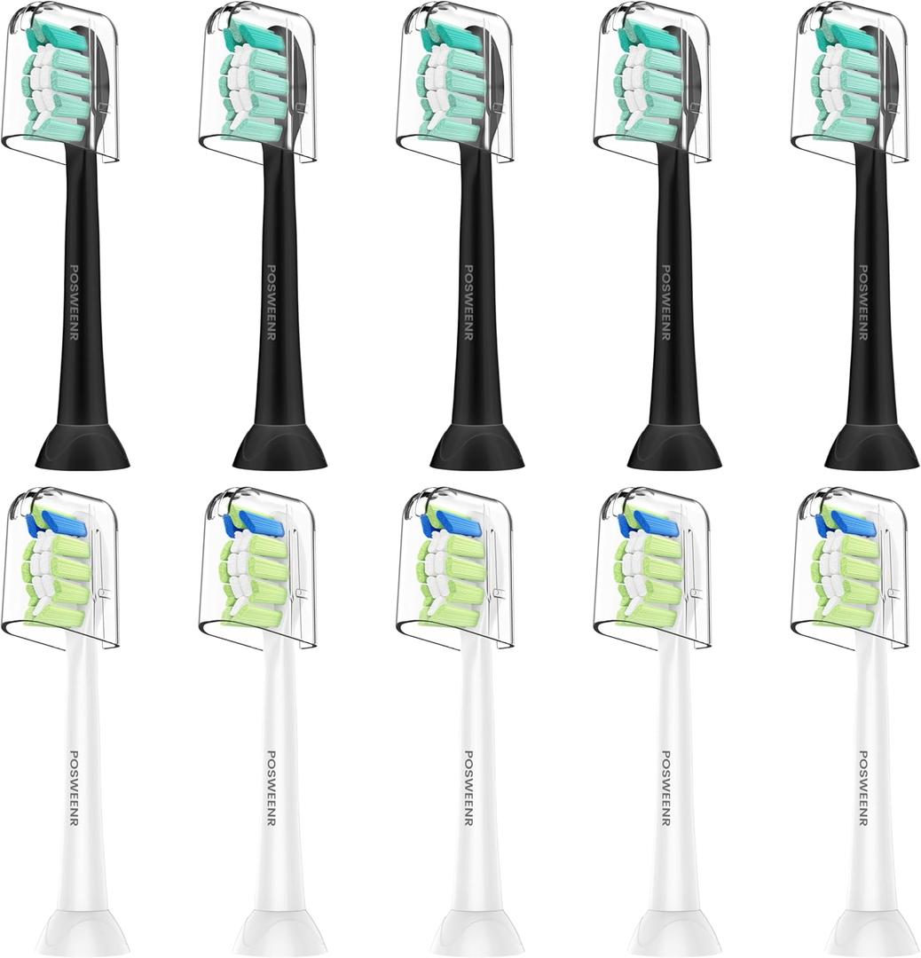 Replacement Toothbrush Heads Compatible with Philips Sonicare Gentle & Effective Electric Tooth Brush Refill for Plaque Control, 10 Pack (Black/White)