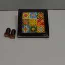 8 inches Small Wooden Wood Chowki with 9 Colorful Tiles Embedded on Bajot Square Shape Decorative Design for Pooja Items
