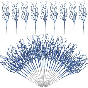 Jutom 30 Pcs Glitter Christmas Tree Pick 13.7 x 2.7 Inch Curly Tall Tree Filler Branches Sprigs and Twigs Decorations for Christmas Vase Xmas Gift Wedding Decoration(Blue)