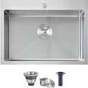 VCCUCINE 22x18 Inch Drop in Kitchen Sink,16 Gauge Topmount RV Small Kitchen Bar Sink, Handmade Stainless Steel Wet Bar Sink, Outdoor Single Bowl, Brushed Nickel Prep Sink with Strainer