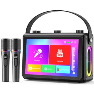 Karaoke Machine for Adults, Built-in 10.1" HD Lyrics Screen, Supports WiFi Bluetooth HDMI USB and TF, Portable Karaoke Player with 2 Wireless Microphones for Home Party Family Gathering (Black)