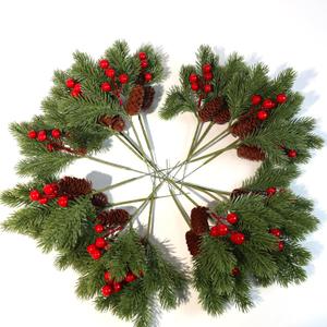 20pcs Red Berry Stems Pine Branches Christmas Berries Dcor Artificial Pine Cones Branch Craft Wreath Pick & Winter Holiday Floral Picks Holly Stem for Decoration DIY Xmas Garland Crafts