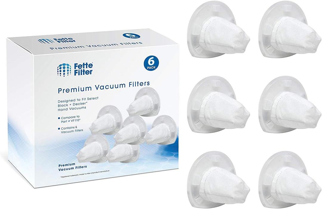 Fette Filter - Hand Vac Filters Compatible with Black + Decker VF110. Compare to Part # VF110, 90558113-01. (Pack of 6)