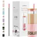 Glass Cups With Lids and Straws, 20oz Reusable Iced Coffee Cup, Soft Pink Glass Tumbler with Silicone Sleeve, Perfect for Fruity Drinks, Iced Tea, or Smoothies
