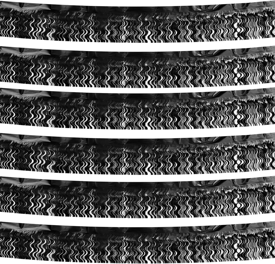 6P Wavy Metallic Foil Fringe Banner Tinsel Banner Backdrop Garland Curtains for Parade Floats Wedding Birthday Parties Decoration Halloween Christmas (Black)
