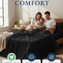 LANE LINEN 100% Organic Cotton Queen Size Sheets Set, Machine Wash Fully Elasticized Naturally Cooling Percale Weave Queen Size Deep Pocket Sheet Sets, Low Pill Eco Friendly Bed Sheets- Black