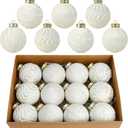 White and Gold Christmas Ornaments Set, 12 Pcs 3.15 inches Christmas Tree Decorations Large Shatterproof Vintage Neutral Farmhouse Xmas Ornaments for Christmas Tree Home Decor Indoor Outdoor