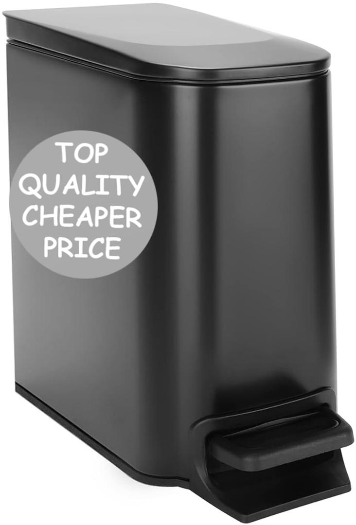 Homie Soft Close, Slim Trash Can 6 Liter / 1.6 Gallon with Anti - Bag Slip Liner and Lid, Use as Mini Garbage Basket, Slim Dust Bin, or Decor in Bathroom, Restroom, Kitchen, or Bedroom (Matte Black)