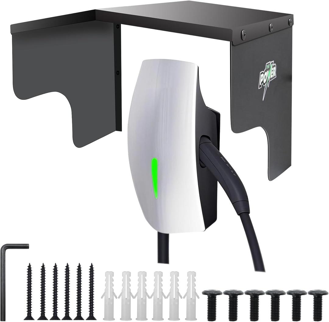 EV Charger & Port Cover for Outdoor, Stainless Steel Electric Vehicle Charging Station Protective Roof Plug Cover for Tesla ChargePoint Emporia Grizzl-E Weatherproof Heavy-Duty Wall Mount Accessories