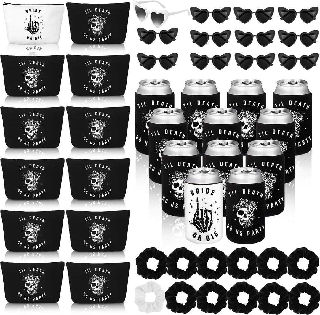 Norme 48 Pcs Bride or Die Bachelorette Party Supplies Till Death Do Us Party Decor with Can Sleeve Bag Scrunchie Sunglasses