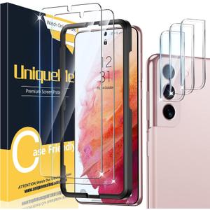 UniqueMe [2+3 Pack Compatible with Samsung Galaxy S21 5G - 6.2 inch Tempered Glass + Camera Lens Protector Screen Protector with Easy Installation Frame[9H Hardness][Not for Samsung S21 Plus] (Transparent)