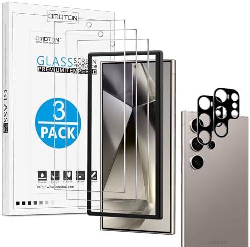 OMOTON Screen Protector for Samsung Galaxy S24 Ultra, [2 Pack] S24 Ultra Tempered Glass & Camera Lens Protector, Case Friendly/Guide Frame/S Pen Compatible, (6.8 Inches, 2024 Released)