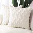 MADIZZ Set of 2 Soft Plush Short Wool Velvet Decorative Throw Pillow Covers 24x24 inch Beige Square Luxury Style Cushion Cases European Pillow Shell for Sofa Bedroom (24" x 24" (Pack of 2), Cream Beige)