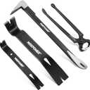 MAXPOWER 4-Pieces Pry Bar Set, 12-inch Utility Claw Pry Bar, 8-inch Nail Puller, 10-inch and 7-inch Flat Pry Bar Crowbar Claw