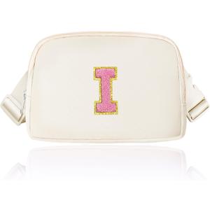 Janhavi Birthday Gifts,Travel Gifts for Women, Initial Crossbody Fanny Pack for Girls, Mini Waist Pack for Travel Essentials, Cute Belt Bag for Girls, Women,Mum Sister-Cream I