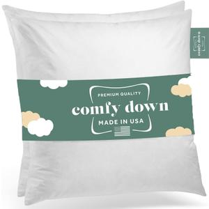 ComfyDown Set of Two 22X22 Decorative Throw Pillow Insert, Down and Feathers Fill, 100% Cotton Cover 233 Thread Count, Square Pillow Insert - Made in USA (White)