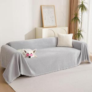 MYSKY HOME Sofa Cover for Dogs Washable for Sofa Boho Couch Cover Cover for Sofa Couch Cover Blanket Couch Cover Thick Durable Sectional Couch Covers Furniture Protector, 91"x 150", Light Gery (Tassels Edge-light Grey)