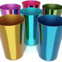 Retro Style Aluminum Cups 15 oz Set of 6 - Metal Tumblers for Cold Drinks, Festive Color-Finished Metal Cups for Drinking, Stackable and Dishwasher-Safe, for Home, Camping, Patio & Holiday Parties