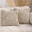 LUOYEHK Boho Throw Pillow Covers 23×23 Set of 2 Farmhouse Pillow Covers Broadside Decorative Chenille Textured Neutral Throw Pillows for Couch Sofa Bed Living Room,Khaki