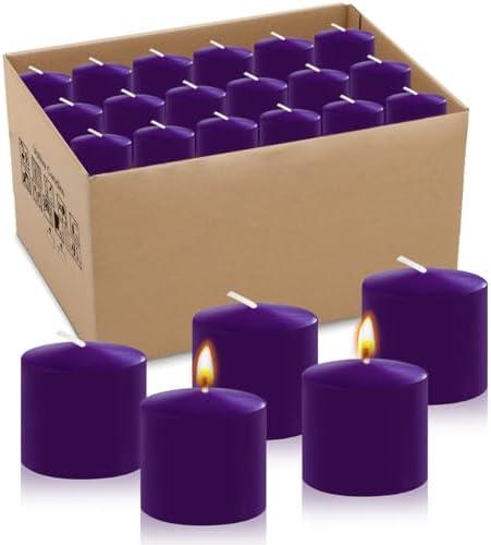10 Hour Purple Votive Candles for Weddings Party Spa and Emergency, Set of 36 Unscented Bulk Candles for Restaurants and Home Decoration