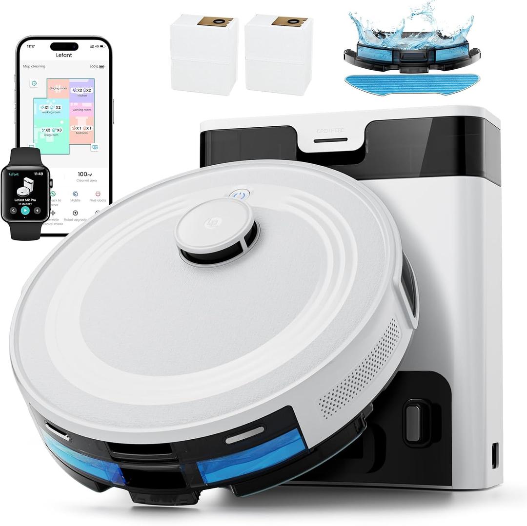 Lefant LiDAR Robot Vacuum and Mop, 90-Day Self-Emptying, 190° PSD Obstacle Avoidance, Customized Cleaning, Multi-Floor Mapping, 6000Pa Strong Suction, 140 Min Runtime, WiFi/Alexa/APP/iWatch, M2 Pro