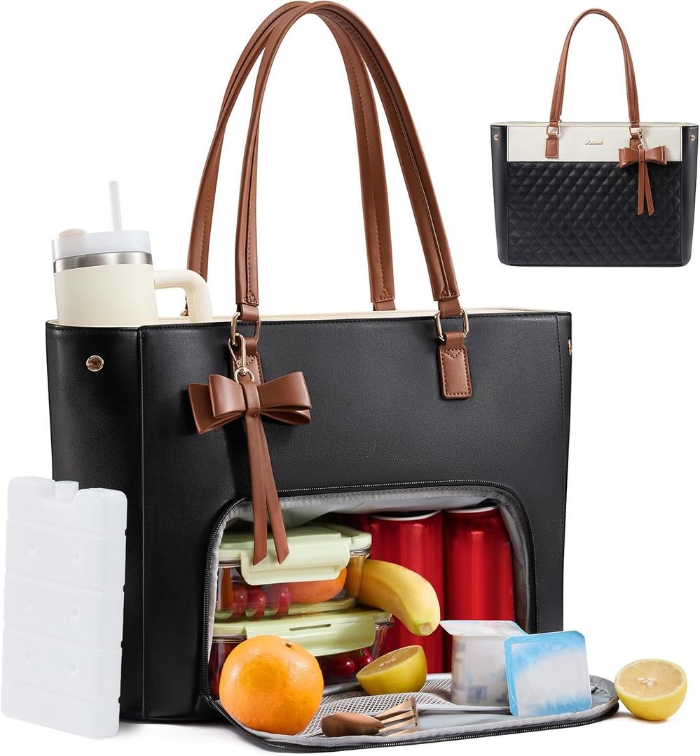 LOVEVOOK Work Tote Bag with Lunch Compartment, 3 in 1 Laptop Tote Bag for Women with Giant Tumbler Holder for Teacher, Nurse, Travel, Office, Daily