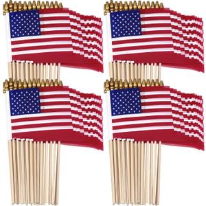 Tegeme 100 Pcs Small American Flags on Stick Mini Handheld 4th of July Flags 5 x 8 Inch for American Memorial Day, 4th of July, Labor Day, Parades, Festival Events, Independence Days Supplies