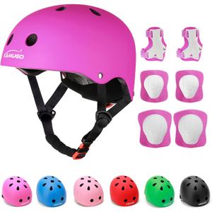 KAMUGO Kids Adjustable Helmet, with Sports Protective Gear Set Knee Elbow Wrist Pads for Toddler Boys Girls, Bike Skateboard Hoverboard Scooter Rollerblading Helmet Set, Small