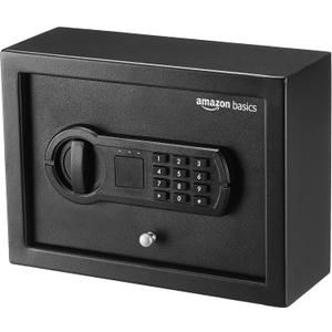 Amazon Basics Small Slim Desk Drawer Security Safe with Programmable Electronic Keypad, 0.1 Cubic Feet, Small Safe, Black, 11.8''W x 8.6''D x 4.4''H