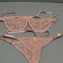 Women Two Piece Sexy Lace Bra and Panty Set Mesh Sheer Floral Lace Eyelash Lingerie Set Underwired Demi Bra Set, Large