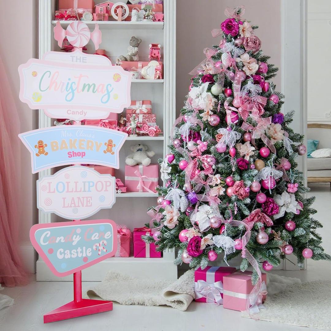 Thyle 5.3 Feet Christmas Candyland Cardboard Cutout Stand Up Life Size Candy Cane Lollipop Land Yard Signs Party Decoration Photo Props Backdrop Standup for Christmas Party Decor