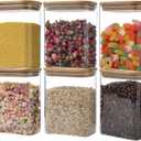 Liuruiyu Glass Storage Jars 12 * 8cm [Set of 6],Clear Glass Food Storage Containers with Airtight Bamboo Lid Stackable Kitchen Canisters for Candy,Cookie,Rice,Sugar,Flour,Pasta(Square)