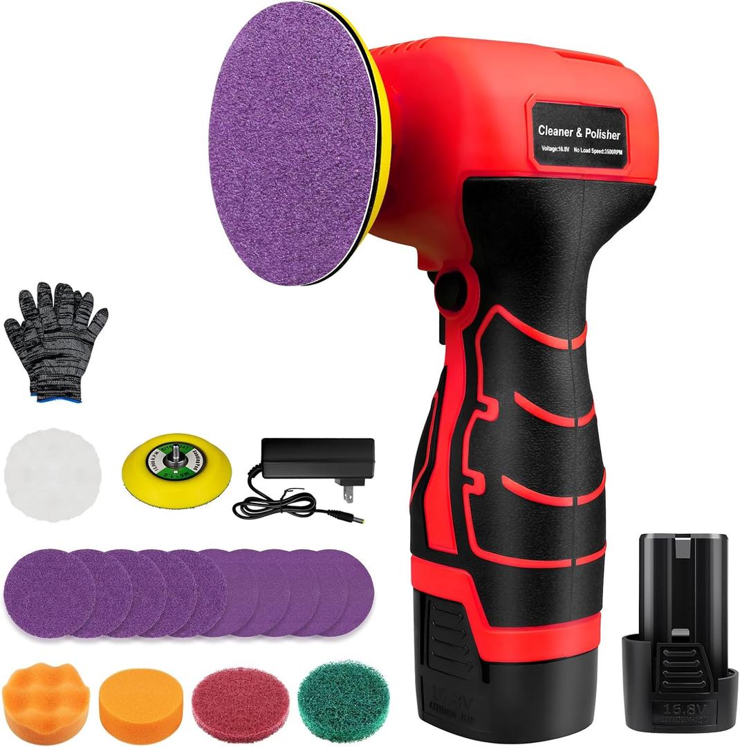 Cordless Sander, 3" Palm Sander with 16.8V 3.0Ah Li-ion Battery, 3500RPM Mini Polisher, 19 Accessories Sanders Tool for Sanding/Polishing/Waxing/Cleaning