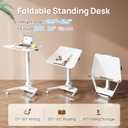 Foldable Mobile Standing Desk, 90 Tiltable Rolling Standing Desk, Height Adjustable Portable Laptop Workstation for Home Office, Easy to Fold, White