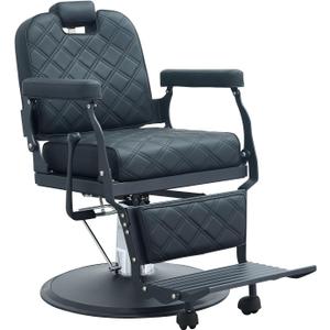 Kaleurrier Black Salon Chair Reclining: Professional Hydraulic Barber Chairs with Headrest and Footrest - Adjustable Heavy Duty Styling Chair for Home Hair Beauty Salon Massage Barbershop Tattoo (Black Leather Black Frame)